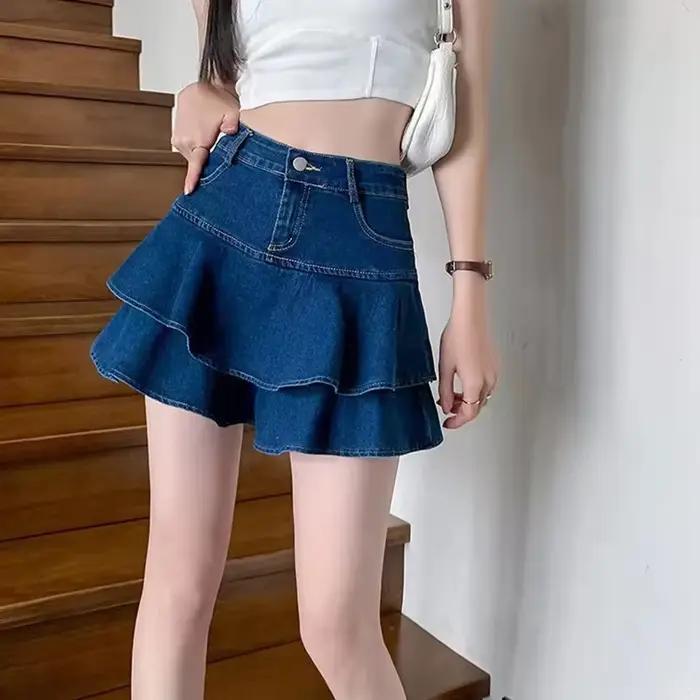 Vintage Denim Mini jupes femmes été Sexy couleur unie robe de bal jupes jean femme décontracté poche