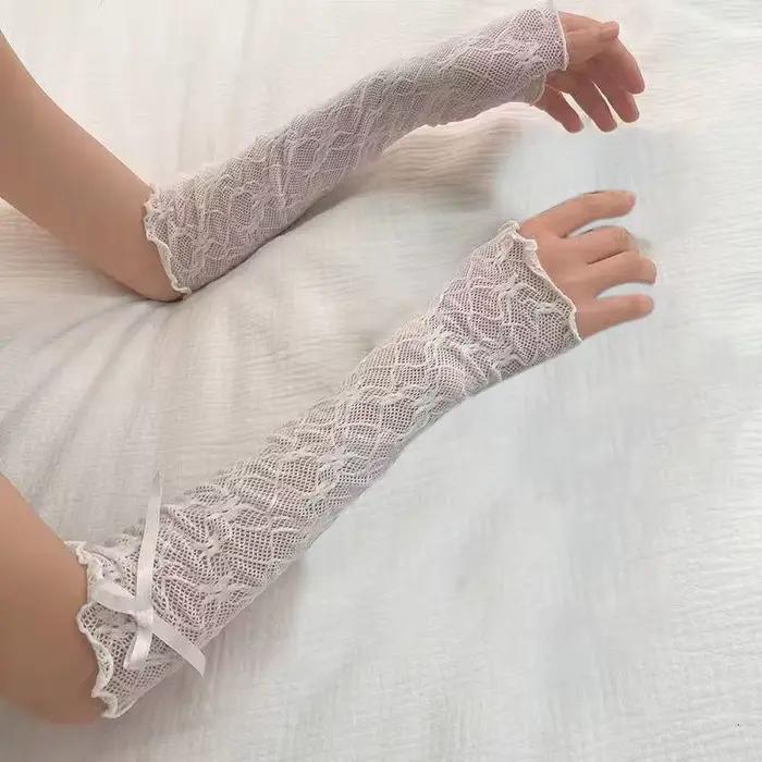 Gants sans doigts en dentelle à volants Y2k, mitaines JK Lolita Kawaii pour femmes, maille résille a