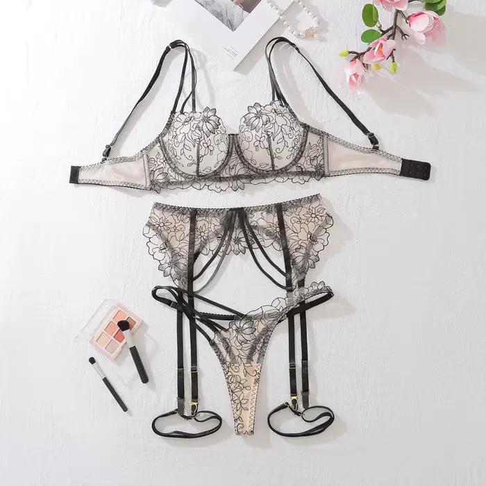 Ellolace Lingeries Sexy Chaude Fantaisie Broderie Dentelle Sous-Vêtements Éthiques pour Femmes Linge