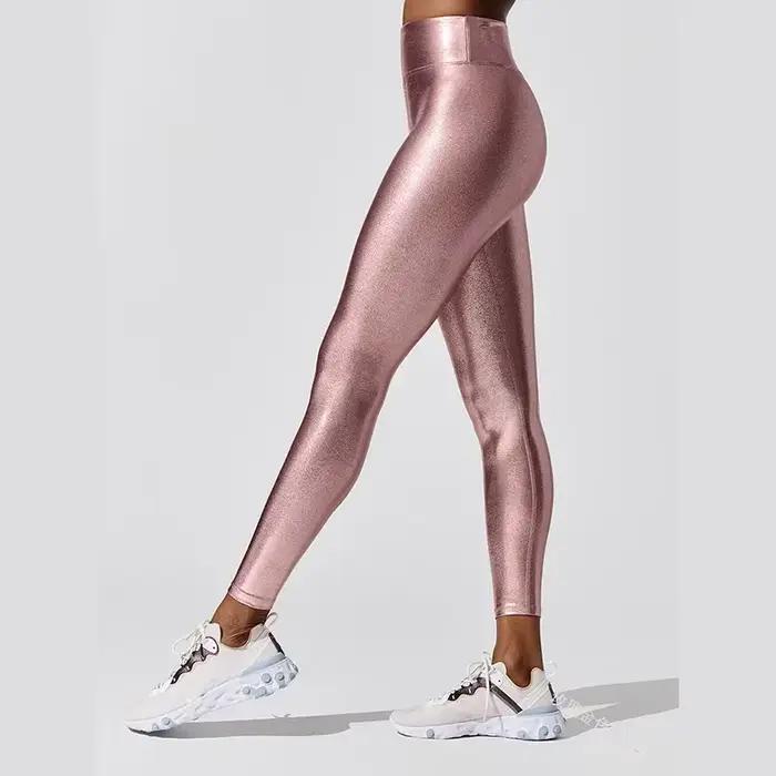 Pantalon de Yoga brillant métallique pour femmes, Leggings taille élastique, vêtements de sport bril