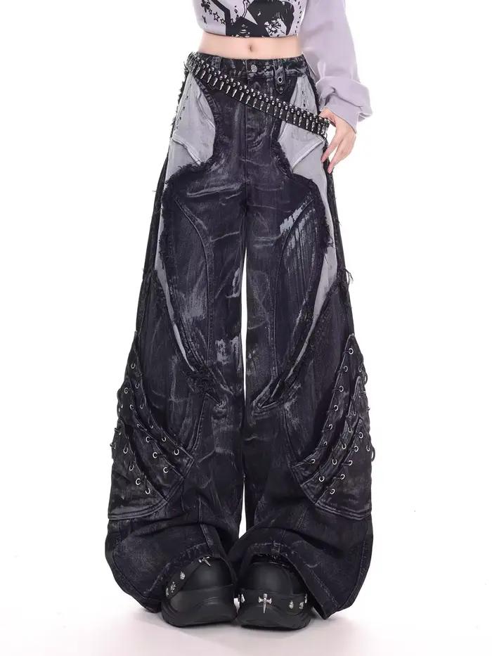 Jean de travail à motif serpent camouflage rétro américain pour filles de rue, hip-hop, ample, jambe