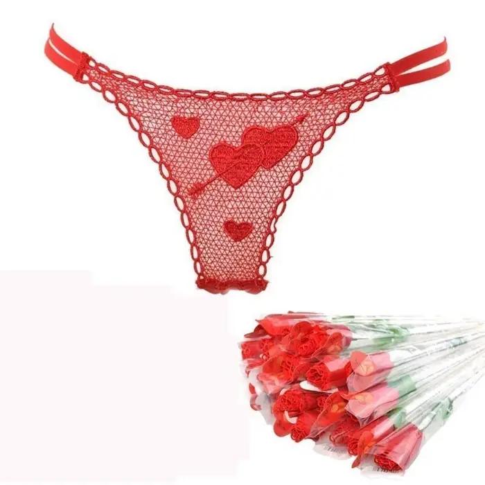 Sous-vêtements créatifs en dentelle rose pour femmes, bikini sexy, culotte string, slips, tongs en V