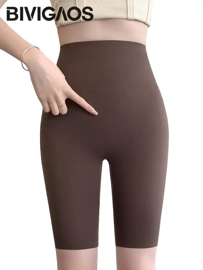 BIVIIncome OS-Short de Cyclisme Taille Haute pour Femme, Slim, Longueur Genou, Biker, Yoga Sports, L