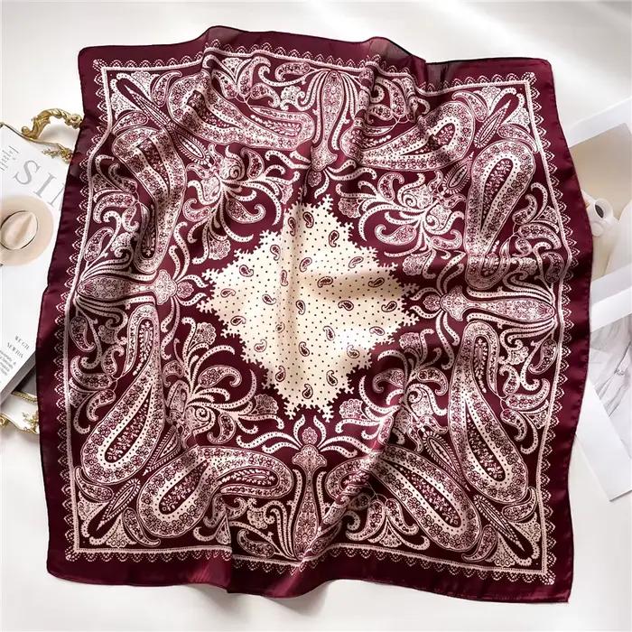 Foulard carré imprimé Paisley pour femmes, en Satin doux, semblable à de la soie, fin, Style Mature,