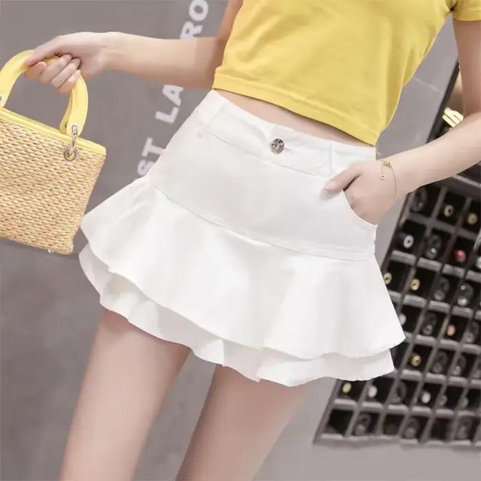 Vintage Denim Mini jupes femmes été Sexy couleur unie robe de bal jupes jean femme décontracté poche