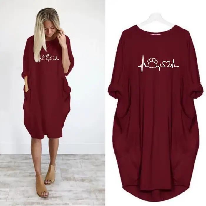 Robe ample à manches longues pour femmes, grande taille, automne hiver, décontractée, col rond, coul