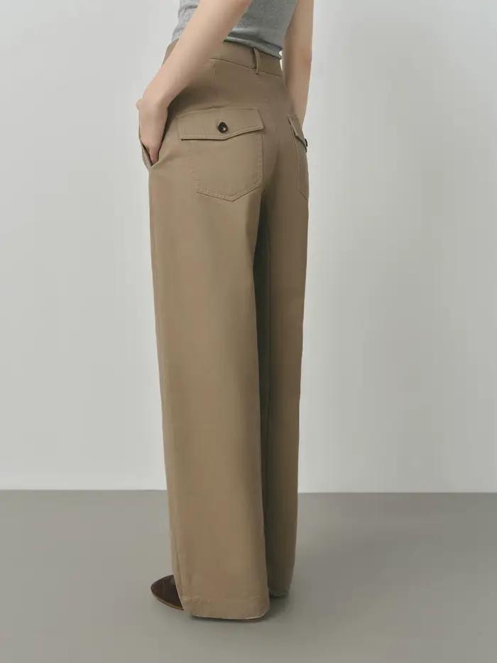 FSLE 2025 Pantalon kaki pour femme - Pantalon en coton à jambe droite Coupe décontractée d'automne S