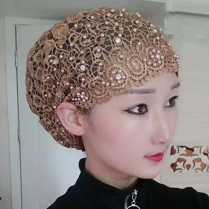 Turban à perles pour femmes, broderie, mode, couvre-chef musulman, Bonnets, chapeau de chimiothérapi