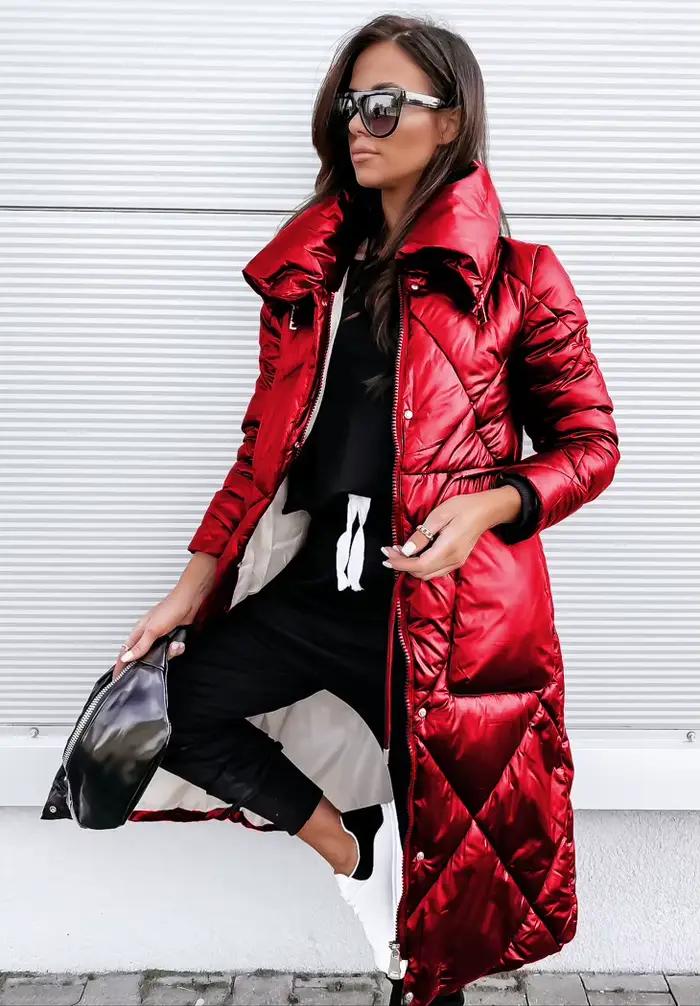 Parkas brillants vêtements d'extérieur femmes à manches longues revers Long hiver garder au chaud Pa