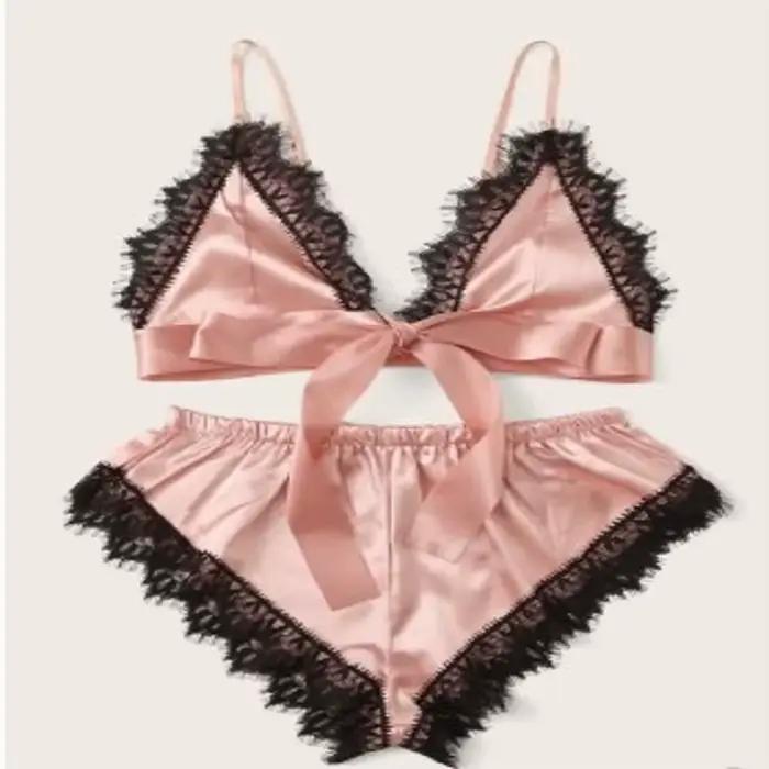 Pyjama Sexy pour femmes, chemises de nuit, Lingerie, short, 4 pièces, Camisole en dentelle, ensemble