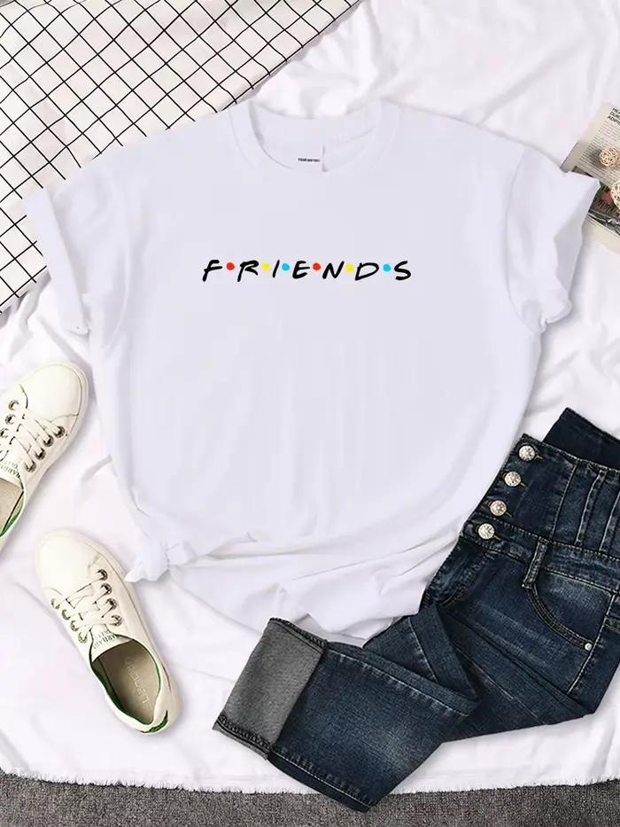 Amis créatifs lettre impression T-Shirt femmes t-shirts occasionnels japon Harajukua Style ample col