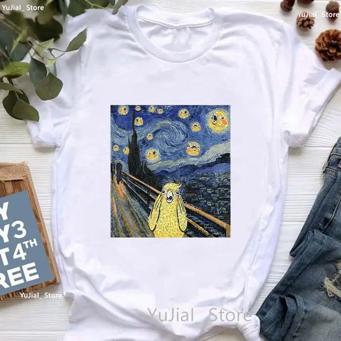 T-shirt imprimé pour femme, cool, calopsitte, perroquet, art, ciel étoilé, drôle, mode estivale, est