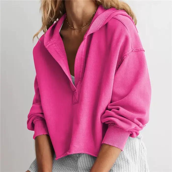Sweat à capuche à col en V pour femme, pull confortable et chaud, vêtements décontractés, document s