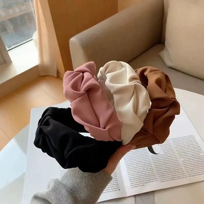 Accessoires pour cheveux coréens, couleur unie, coton froissé, cerceau de tête pour femmes, large lu