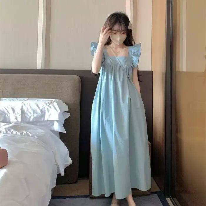 Robe Maxi à Manches Volantes pour Femme, Tenue de Vacances Esthétique, pour Étudiantes, Ulzzang