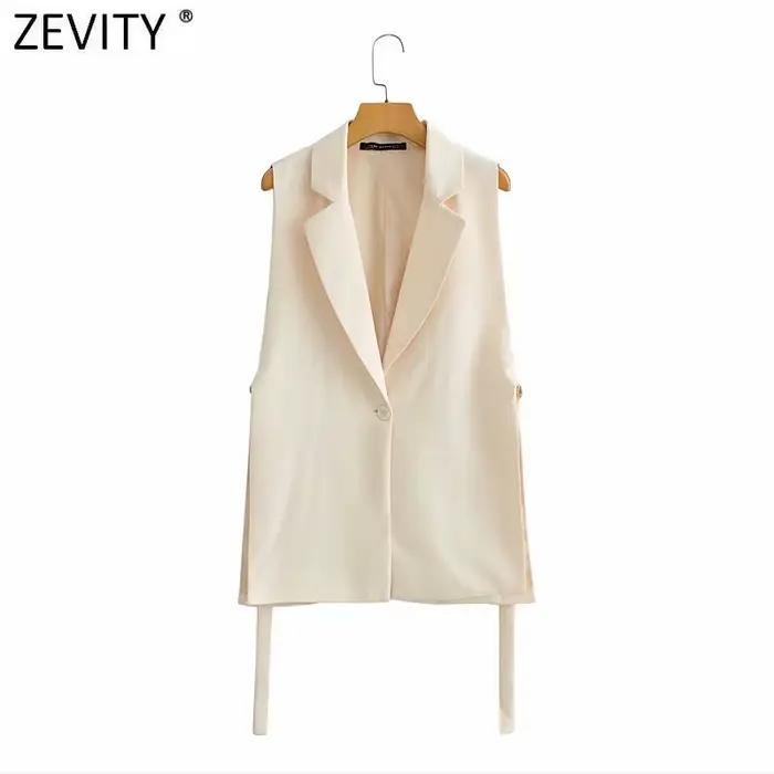 Zevity-Gilet fendu sur le côté pour femme, Vêtements d'extérieur chics, Mode féminine, Solide, Un bo