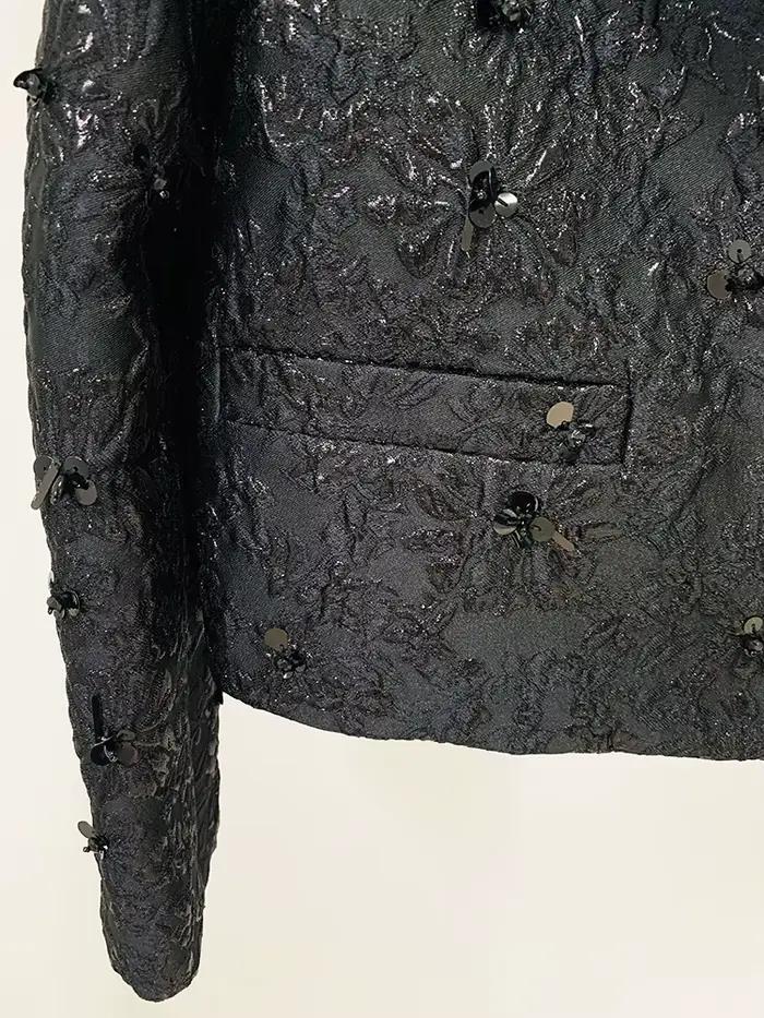 HIGH STREET Nouveauté 2026 Veste de créateur pour femme, style défilé, ornée de perles et de jacquar