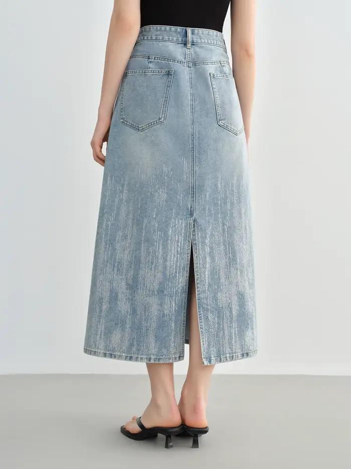 DUSHU taille incluse femmes mode argent pressé jupe en jean pour l'été 2025 taille haute minceur mi 