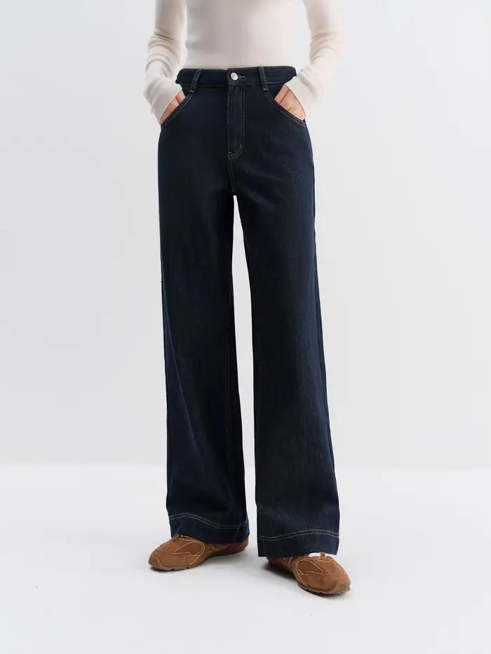FSLE jean droit taille haute pour femmes hiver solide Simple tout-match 2025 nouveau pantalon polyva