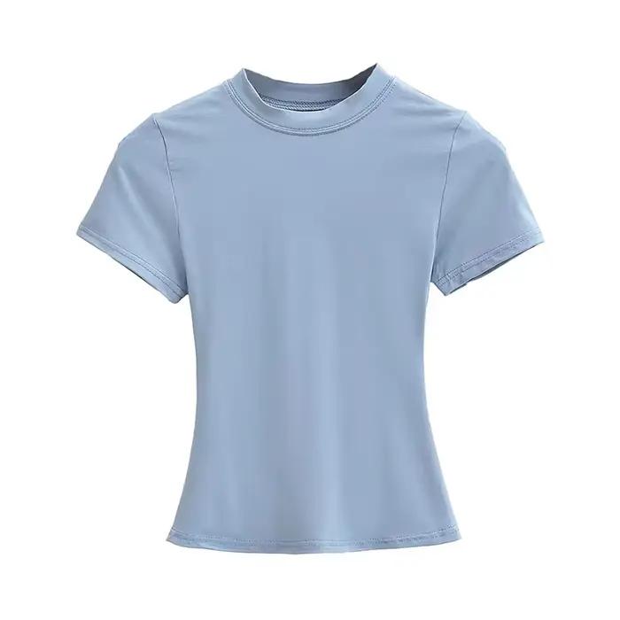 T-shirt Manches Courtes pour Femme, Décontracté, Sexy, Slim, Tendance, Solide, de Haute Qualité, Y2K