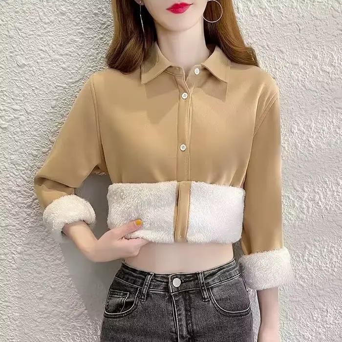 Chemise en Velours Côtelé à Manches sulfpour Femme, Vêtement Chaud et Décontracté, de Couleur Unie, 