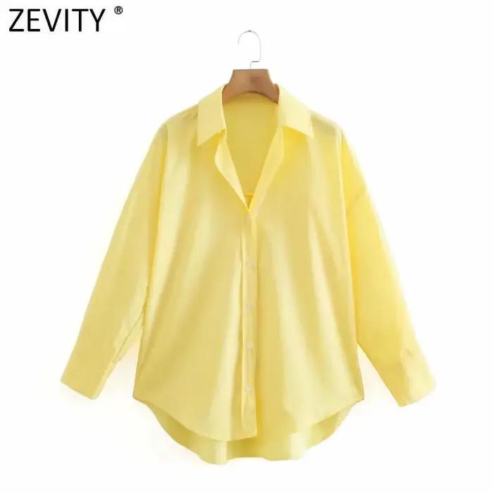 Zevity – Chemise en popeline à manches longues pour femmes, simple, Slim, décontractée, couleur bonb