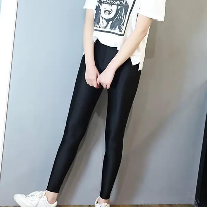 Femmes brillant noir Legging automne dames Push Up mince Leggings taille haute extensible doux grand