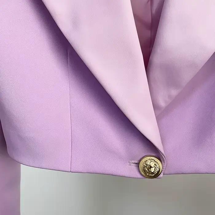 Blazer court en satin à boutons simples pour femmes, veste de créateur, col extra initié, haute qual