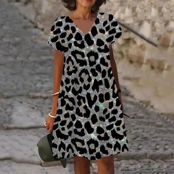 Robe d'été surdimensionnée pour femmes, imprimée en 3D, décontractée, manches courtes, col en v, mod