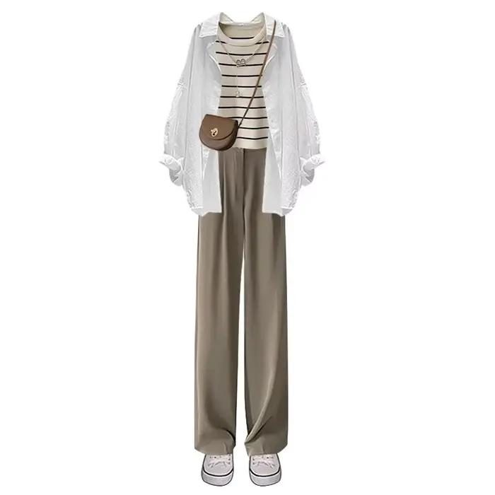 Ensemble débardeur en tricot décontracté et pantalon large pour femmes, taille haute, pantalon large