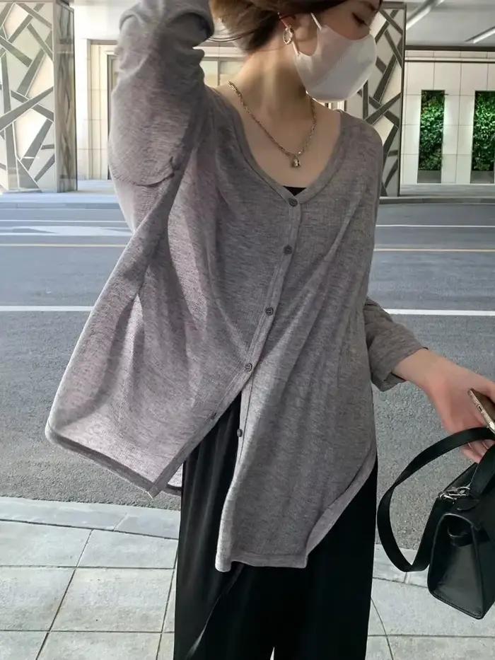 Cardigan femme nouveau col en v à manches longues femme chemise femme pulls Protection solaire femme