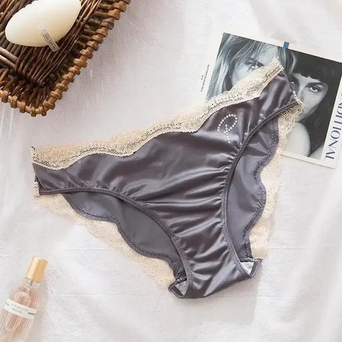 Femmes Sexy à bretelles brodées culottes sous-vêtements culottes lisses taille basse couleur unie Sa