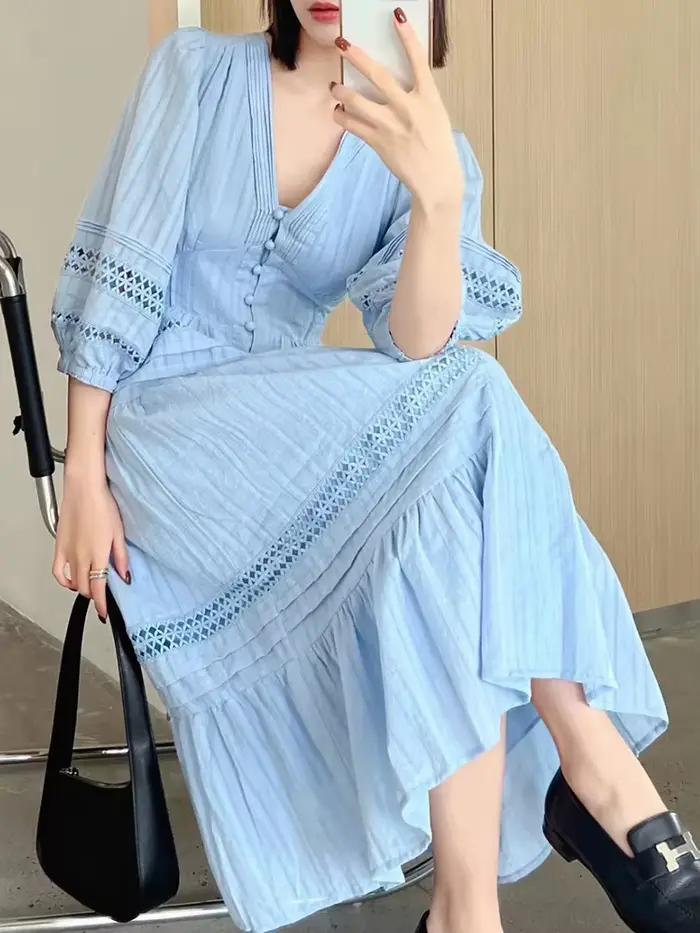 Pouvez-vous psyLady-Robe mi-longue élégante à plusieurs niveaux pour femmes, robes évidées pour dame