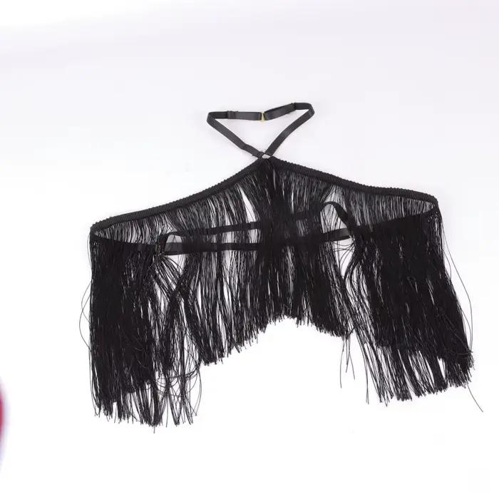 Haut licou à pampilles noires pour femmes, harnais élastique réglable, vêtements toutes saisons, hau