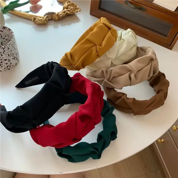 Accessoires pour cheveux coréens, couleur unie, coton froissé, cerceau de tête pour femmes, large lu
