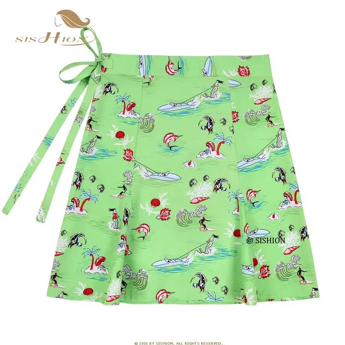 SISHION – jupe Sarong de plage, style Boho, Sexy, longueur aux genoux, verte, à envelopper rapidemen