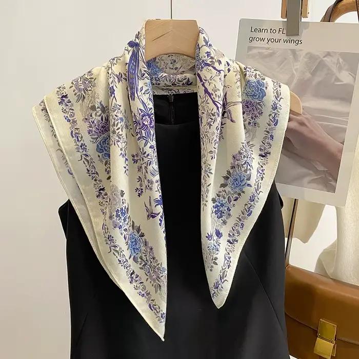 Foulard carré en pur coton pour femmes, Foulard pour cheveux, Design imprimé, Foulard de tête, à la 