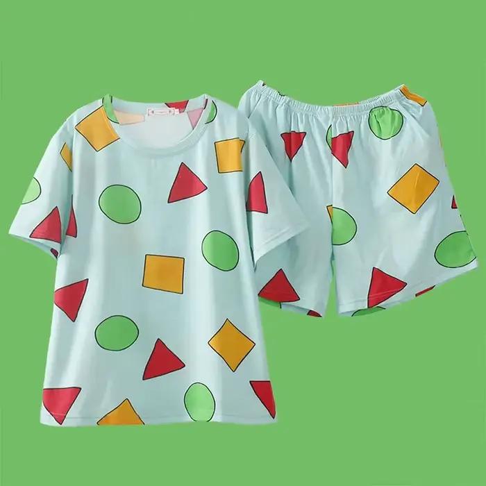 Ensemble de pyjama d'été décontracté pour couple, imprimé de dessin animé mignon, vêtements de nuit 