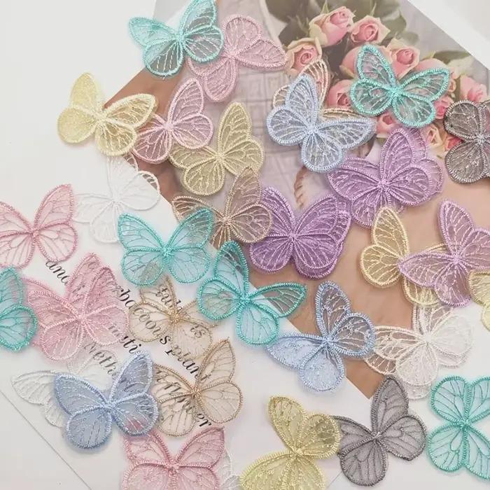 Patchs en tissu papillon en maille brodée 4.5x3.5cm, 20 pièces/lot, Appliques pour vêtements, fourni