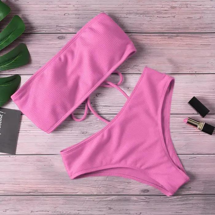 Mode sans bretelles Bikini ensemble Sexy réglable maillot de bain dos nu taille haute maillot de bai