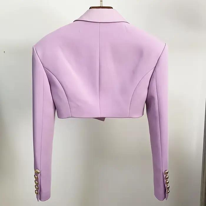 Blazer court en satin à boutons simples pour femmes, veste de créateur, col extra initié, haute qual