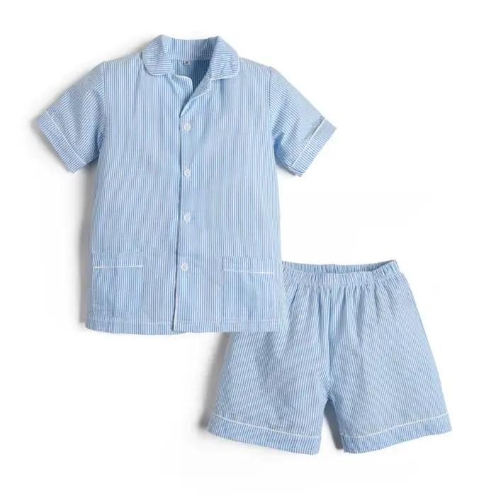 Bio Clio-Ensemble pyjama d'été en seersucker à manches courtes pour garçon, vêtements de nuit en cot