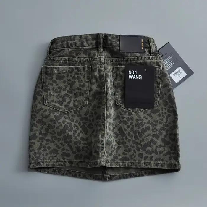 Mini-jupes taille haute pour femmes, jupes léopard à la mode, denim vert vintage, jupe de combat déc