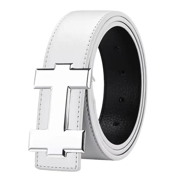 Ceinture décontractée à la mode de 3,3 cm avec boucle lisse argentée, ceinture de styliste pour homm