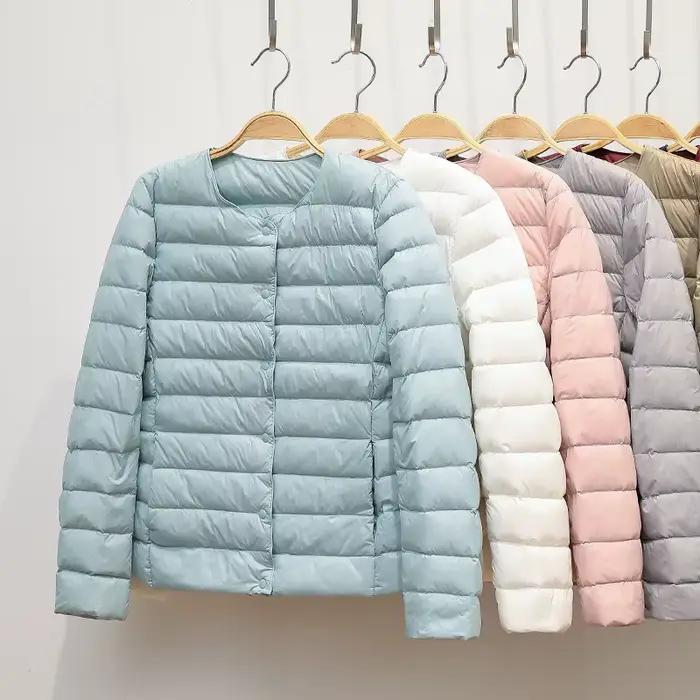 Doudoune ultralégère sans col pour femme, manteau coréen en duvet de canard, Parkas rembourré portab