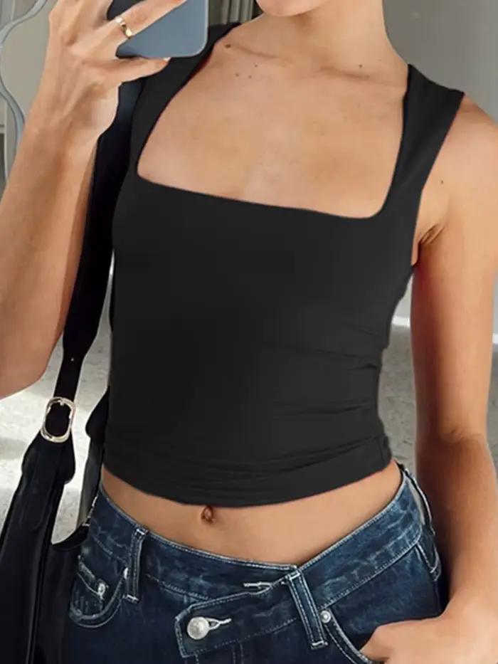 Haut court à col en fibre pour femme, T-shirt noir, Précieux, Y2K, Été, Sexy, 2024