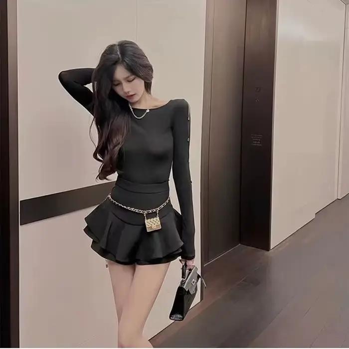 Mini jupe trapèze taille haute à volants pour femmes, robe de Rh, mode coréenne, sexy, élégante, mon