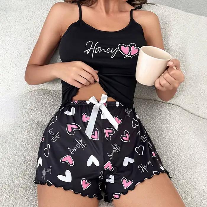 Pyjama de style européen et américain pour femme, ensemble débardeur sans manches et short, tenue de