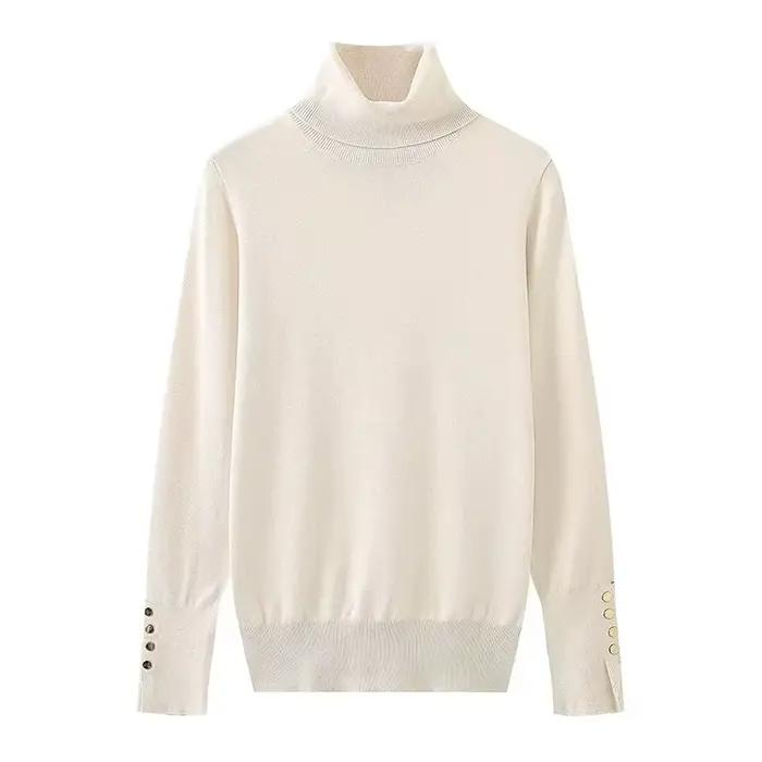 YENKYE automne femmes à manches longues basique col roulé tricot pull pull décontracté tricots