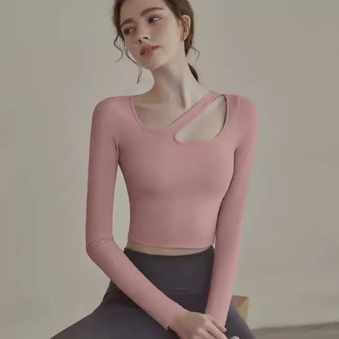 Chemises de sport à manches longues pour femmes, chemisier sexy de fitness, vêtements de yoga creux 
